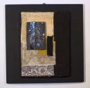 La tela di Penelope. Collage di tessuti, ceramica raku e pasta di vetro su tavola cm49x49